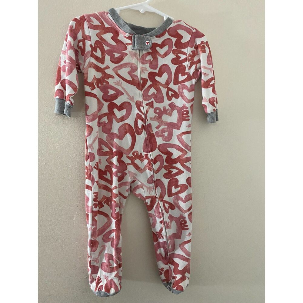 Burts Bees Baby 6-9M Red White Hearts Organic Cotton Footed Zip Sleeper Pajama